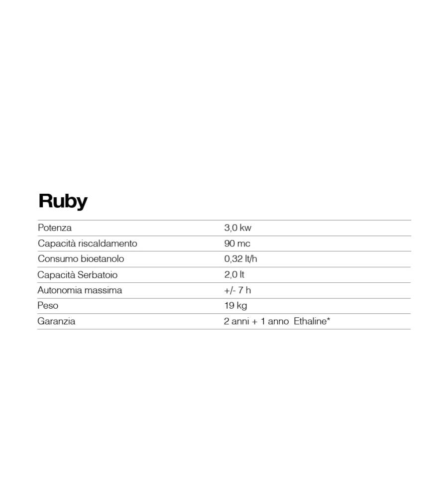 STUFA A BIOETANOLO "RUBY" BORDEAUX 3.000 W