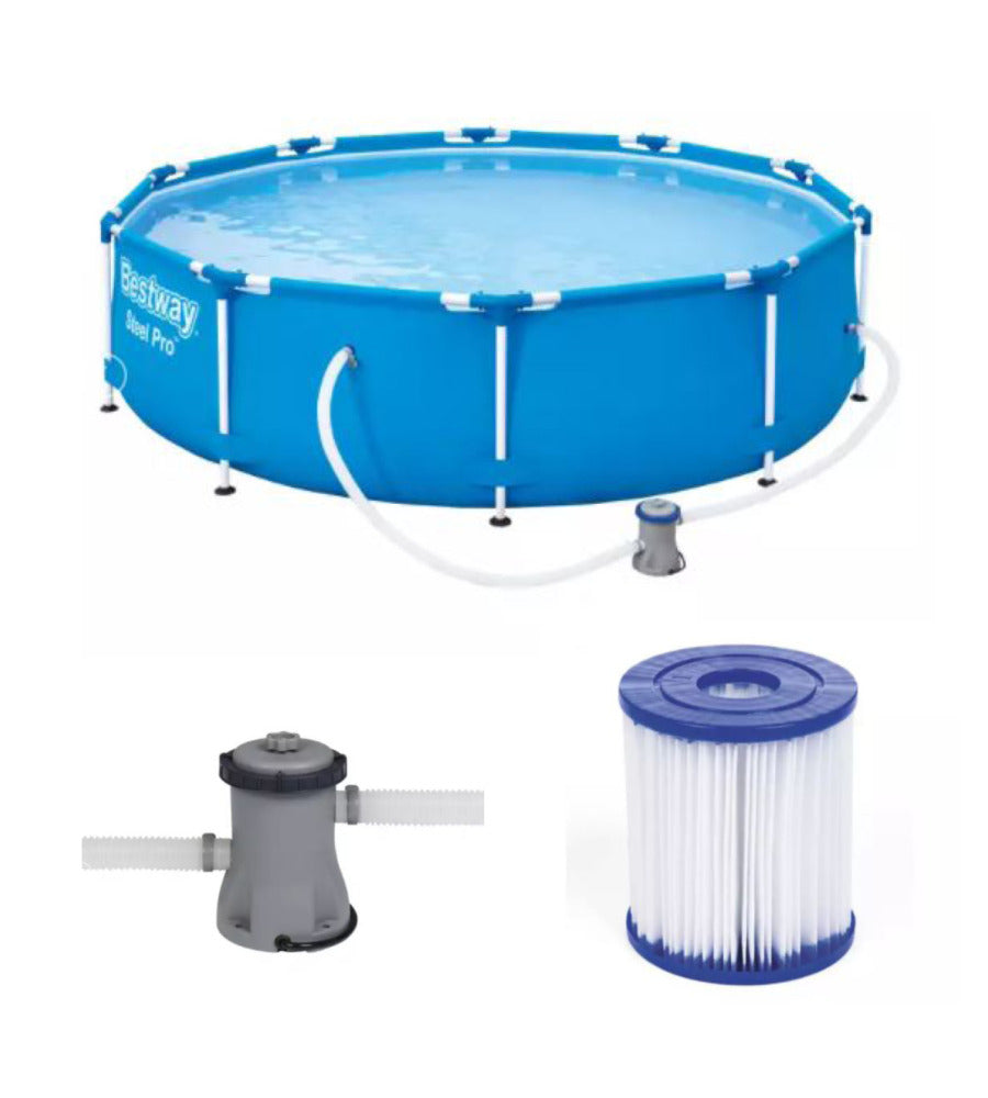 PISCINA FUORI TERRA ROTONDA BESTWAY "STEEL PRO" 366X76 CON POMPA E FILTRO A CARTUCCIA - COD. 56681