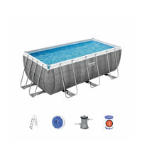 PISCINA FUORI TERRA RETTANGOLARE BESTWAY "POWER STEEL FRAME" EFFETTO RATTAN 488X244X122 CM CON COPERTURA, FILTRO, SCALA E CHEMCONNECT - COD. 56996