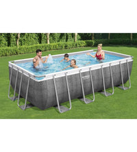 PISCINA FUORI TERRA RETTANGOLARE BESTWAY "POWER STEEL FRAME" EFFETTO RATTAN 488X244X122 CM CON COPERTURA, FILTRO, SCALA E CHEMCONNECT - COD. 56996