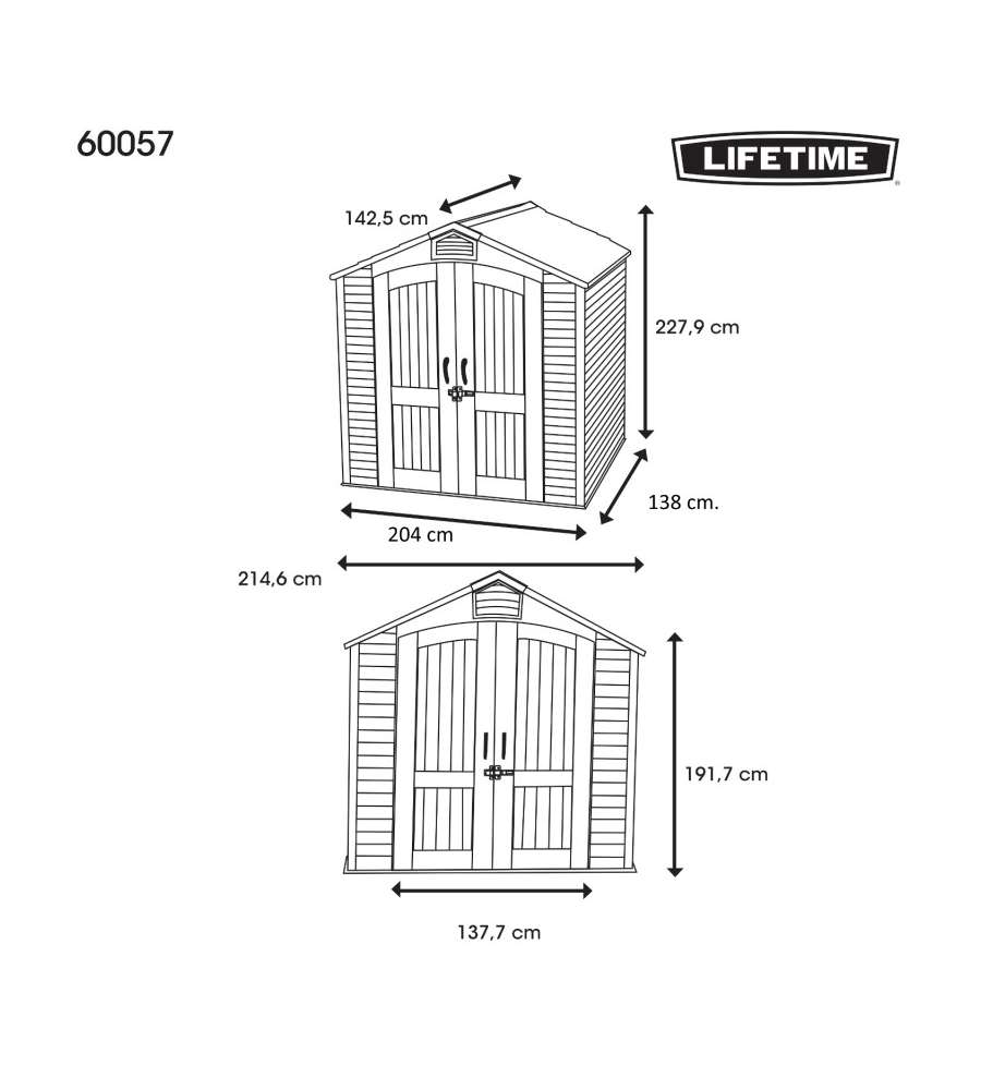 CASETTA DA GIARDINO IN RESINA LIFETIME  "TORINO 1" - L.214xP.142xH.227