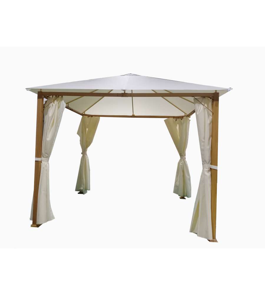 GAZEBO DA ESTERNO EURO GARDEN "TRENTO" IN ALLUMINIO EFFETTO LEGNO CON TENDE, 3X3 METRI