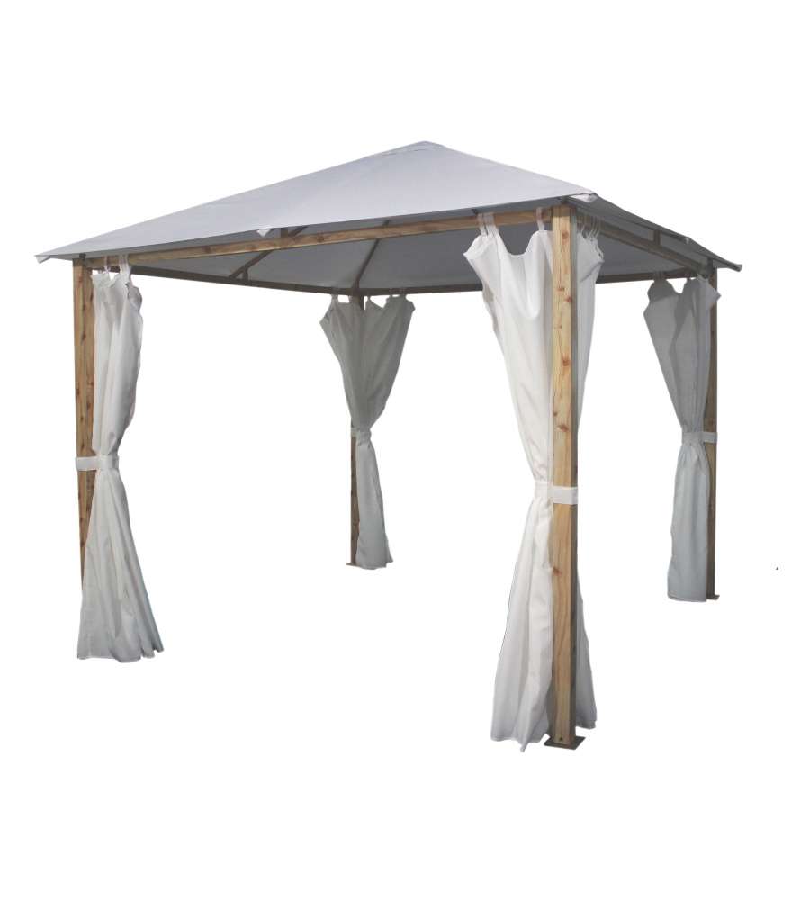 GAZEBO DA ESTERNO EURO GARDEN "TRENTO" IN ALLUMINIO EFFETTO LEGNO CON TENDE, 3X3 METRI