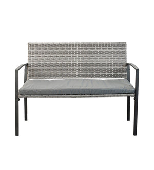 PANCHINA DA ESTERNO EURO GARDEN "SPRING" IN METALLO E PE RATTAN CON CUSCINO GRIGIO, 115X60X87 CM