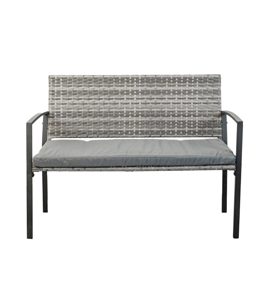 PANCHINA DA ESTERNO EURO GARDEN "SPRING" IN METALLO E PE RATTAN CON CUSCINO GRIGIO, 115X60X87 CM