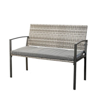 PANCHINA DA ESTERNO EURO GARDEN "SPRING" IN METALLO E PE RATTAN CON CUSCINO GRIGIO, 115X60X87 CM