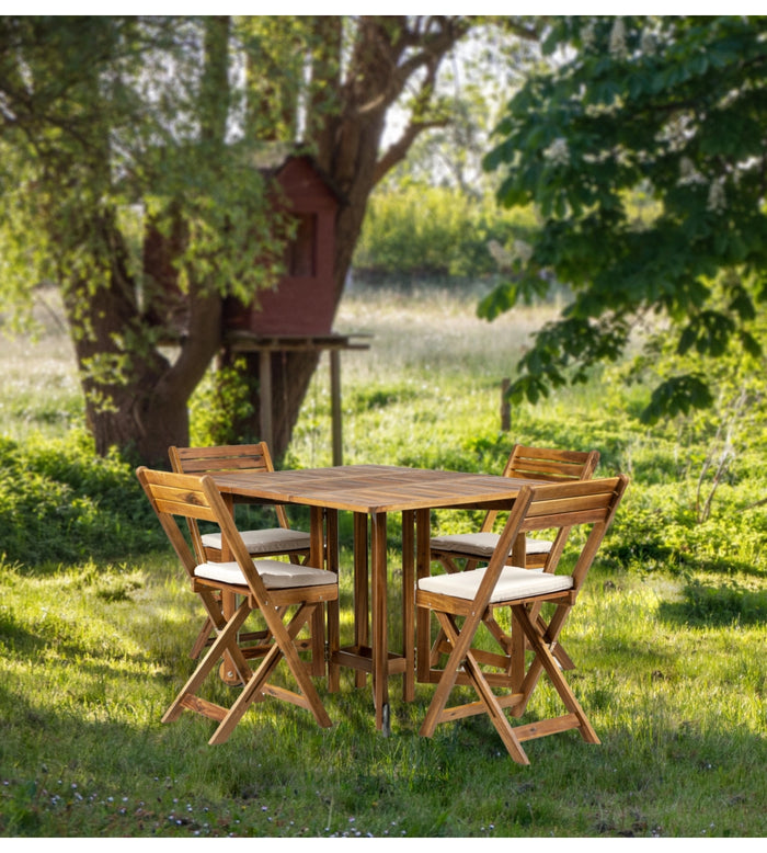 SET DA GIARDINO PIEGHEVOLE EURO GARDEN "VITTORIA" IN LEGNO DI ACACIA, 4 SEDUTE E TAVOLO