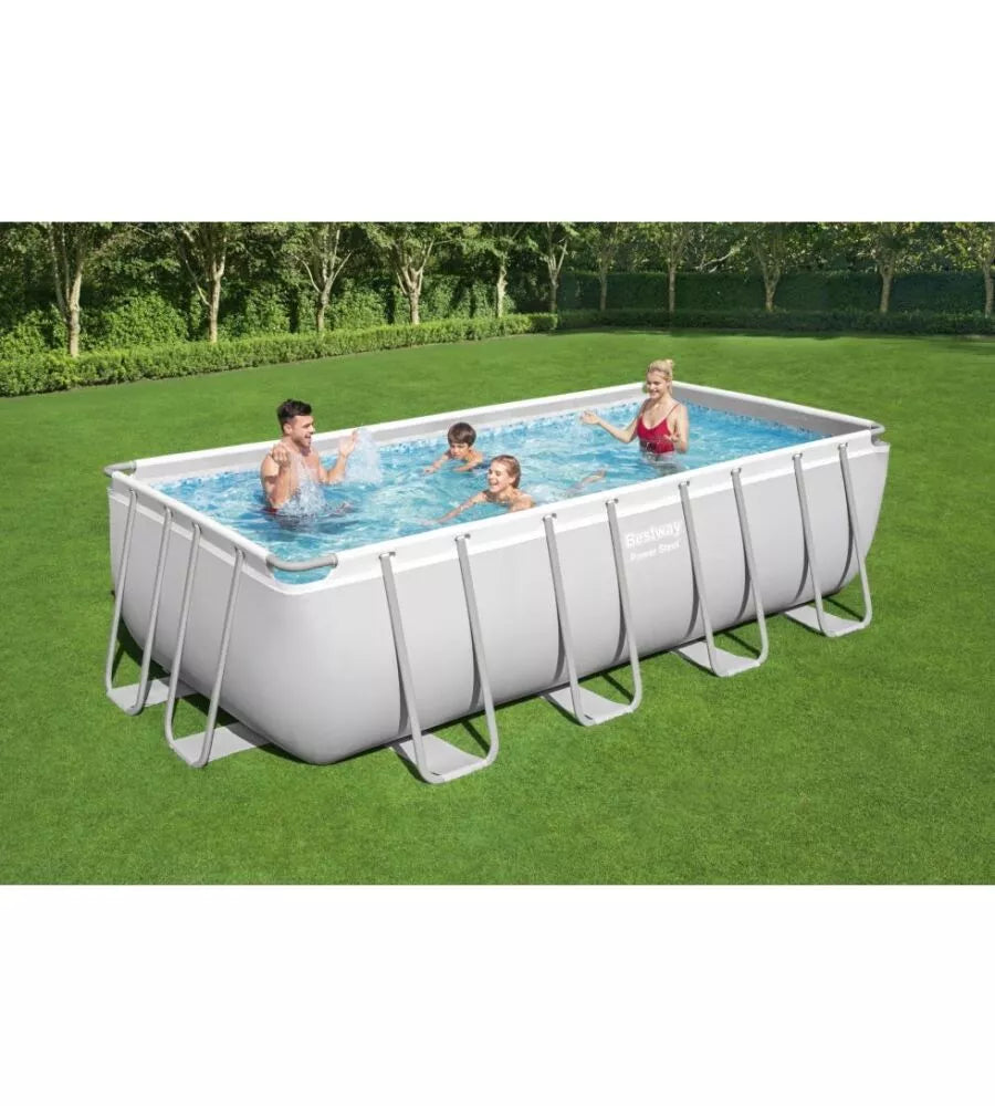 PISCINA FUORI TERRA RETTANGOLARE BESTWAY "POWER STEEL FRAME" 488X244X122 CM CON FILTRO A SABBIA, SCALETTA E TELO DI COPERTURA - COD. 56671