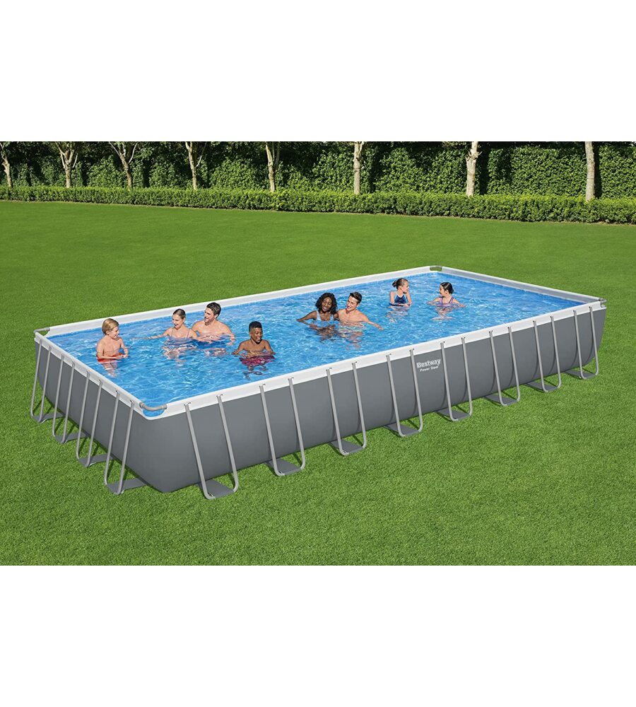 Piscina fuori terra rettangolare 956x488x132 cm grigio scuro power steel con telo, pompa e scaletta bestway 56623-new