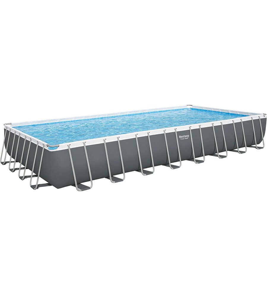 Piscina fuori terra rettangolare 956x488x132 cm grigio scuro power steel con telo, pompa e scaletta bestway 56623-new