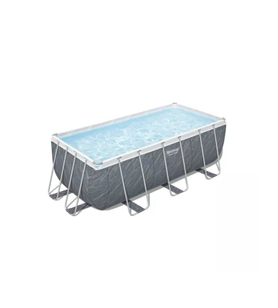 PISCINA FUORI TERRA RETTANGOLARE BESTWAY "POWER STEEL FRAME" EFFETTO MARMO 412X201X122 CM CON POMPA + SCALA + CHEMCONNECT - COD. 56722-NEW