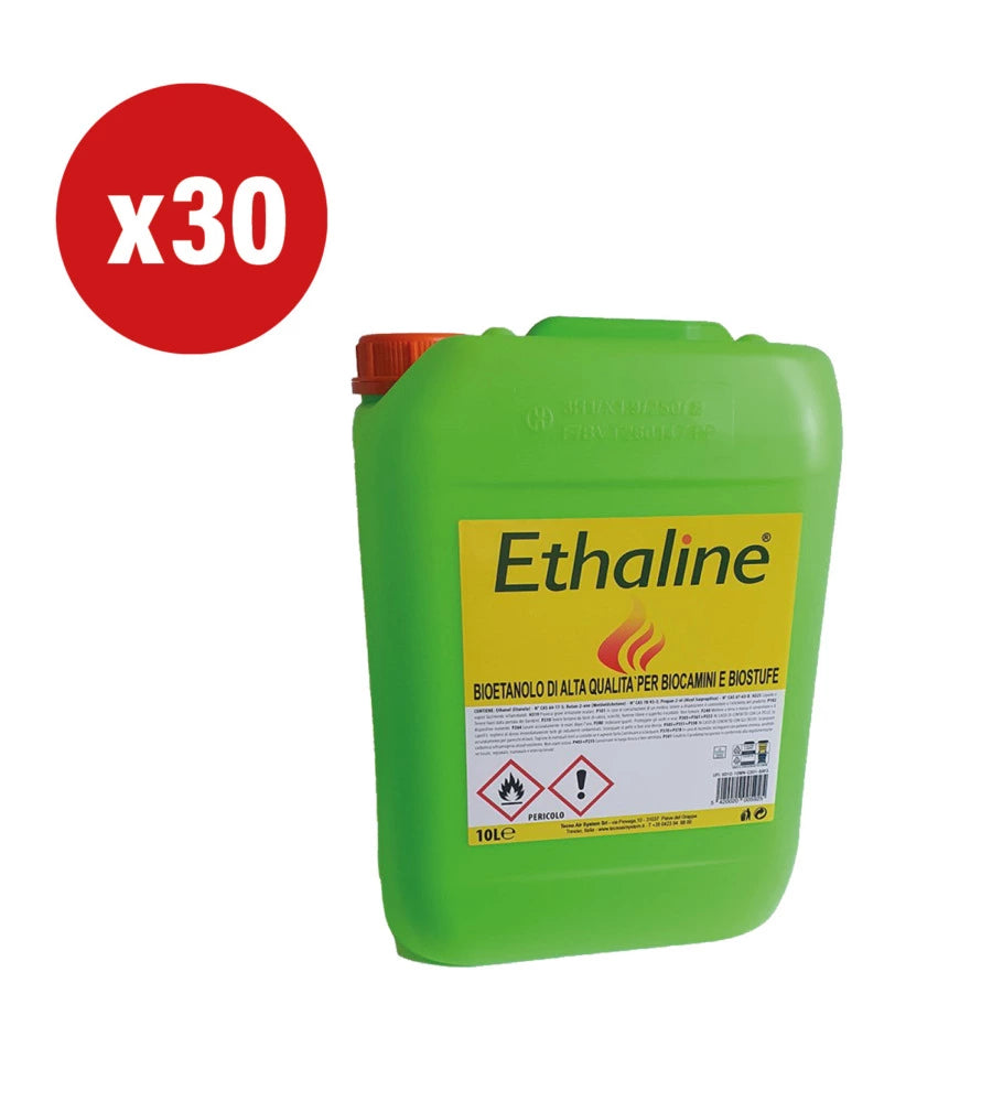 BIOETANOLO LIQUIDO ETHALINE 30 TANICHE DA 10 LITRI - TOTALE DI 300 LITRI