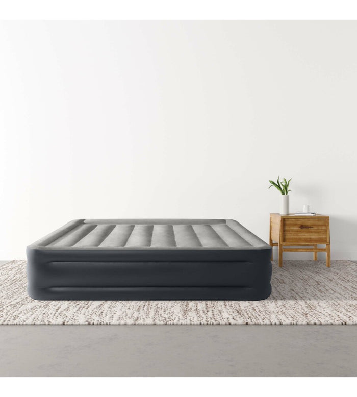 MATERASSO MATRIMONIALE AUTOGONFIANTE INTEX "AIRBED DURA-BEAM DELUXE PILLOW REST RAISED" COLORE GRIGIO CHIARO E POMPA INTEGRATA, 152X203X42 CM