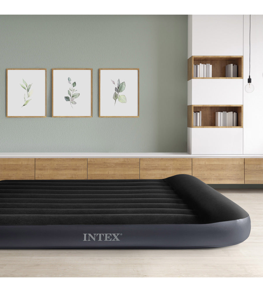 MATERASSO AD UNA PIAZZA E MEZZA GONFIABILE INTEX "AIRBED DURA-BEAM PILLOW REST CLASSIC" COLORE BLU SCURO, 137X191X25 CM