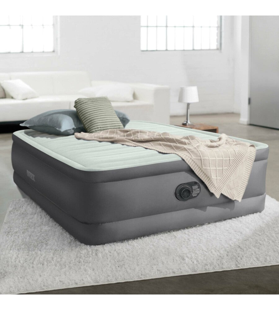 MATERASSO PIAZZA E MEZZA AUTOGONFIANTE INTEX "AIRBED DURA-BEAM PREMAIRE I" COLORE GRIGIO CHIARO CON POMPA INTEGRATA, 137X191X46