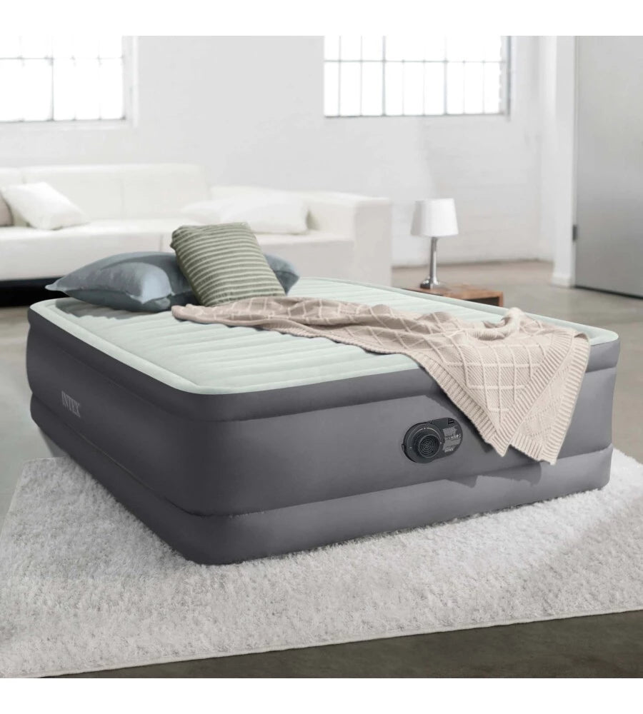 MATERASSO PIAZZA E MEZZA AUTOGONFIANTE INTEX "AIRBED DURA-BEAM PREMAIRE I" COLORE GRIGIO CHIARO CON POMPA INTEGRATA, 137X191X46