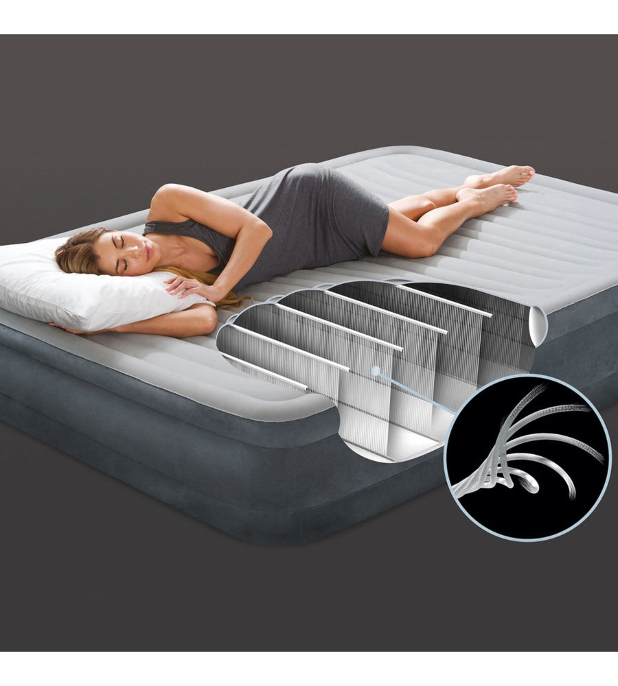 MATERASSO AD UNA PIAZZA E MEZZA AUTOGONFIANTE INTEX "AIRBED DURA-BEAM COMFORT-PLUSH MID-RISE" COLORE GRIGIO CHIARO, 137X191X33 CM