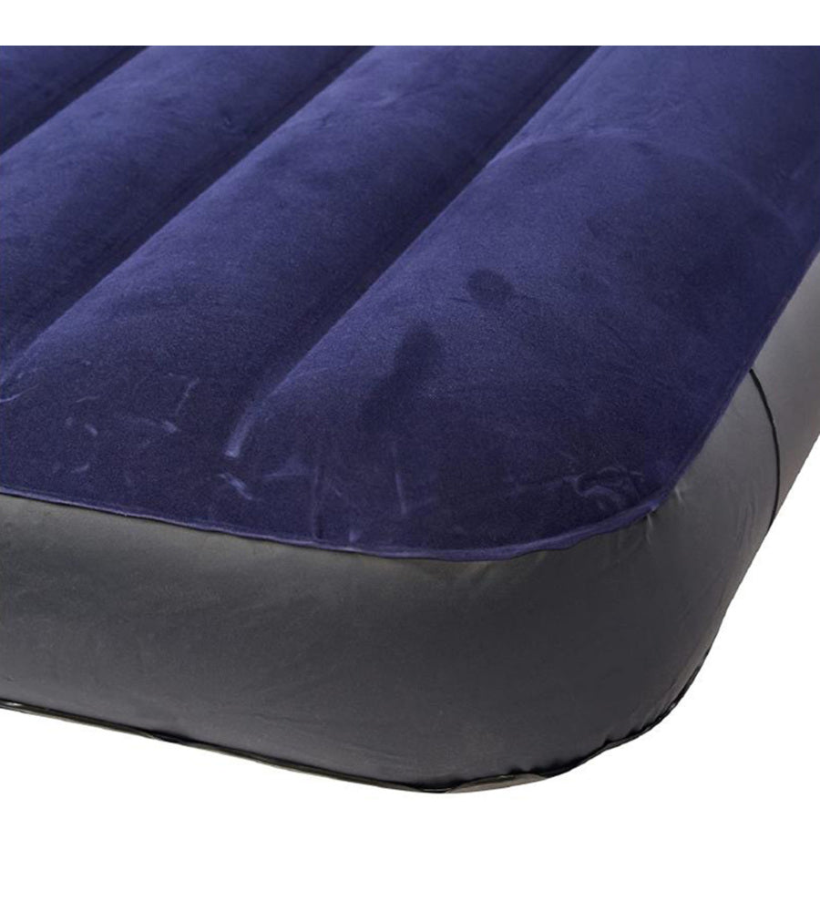 MATERASSO MATRIMONIALE GONFIABILE INTEX "AIRBED DURA-BEAM STANDARD CLASSIC DOWNY" COLORE BLU CON POMPA MANUALE E DUE CUSCINI, 152X203X25 CM