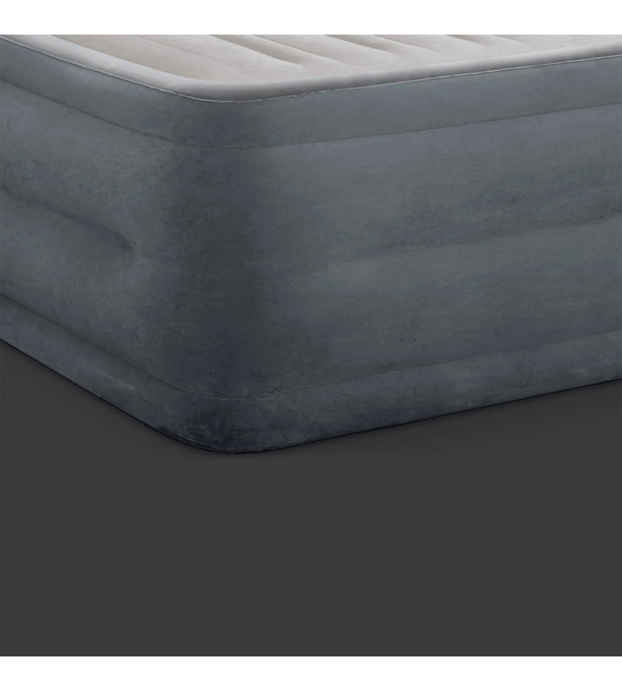 MATERASSO MATRIMONIALE AUTOGONFIANTE INTEX "AIRBED DURA-BEAM COMFORT-PLUSH HIGH-RISE" COLORE GRIGIO CHIARO E POMPA INTEGRATA, 152X203X56 CM