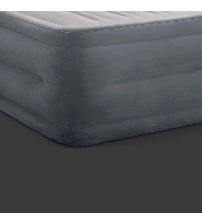 MATERASSO MATRIMONIALE AUTOGONFIANTE INTEX "AIRBED DURA-BEAM COMFORT-PLUSH HIGH-RISE" COLORE GRIGIO CHIARO E POMPA INTEGRATA, 152X203X56 CM