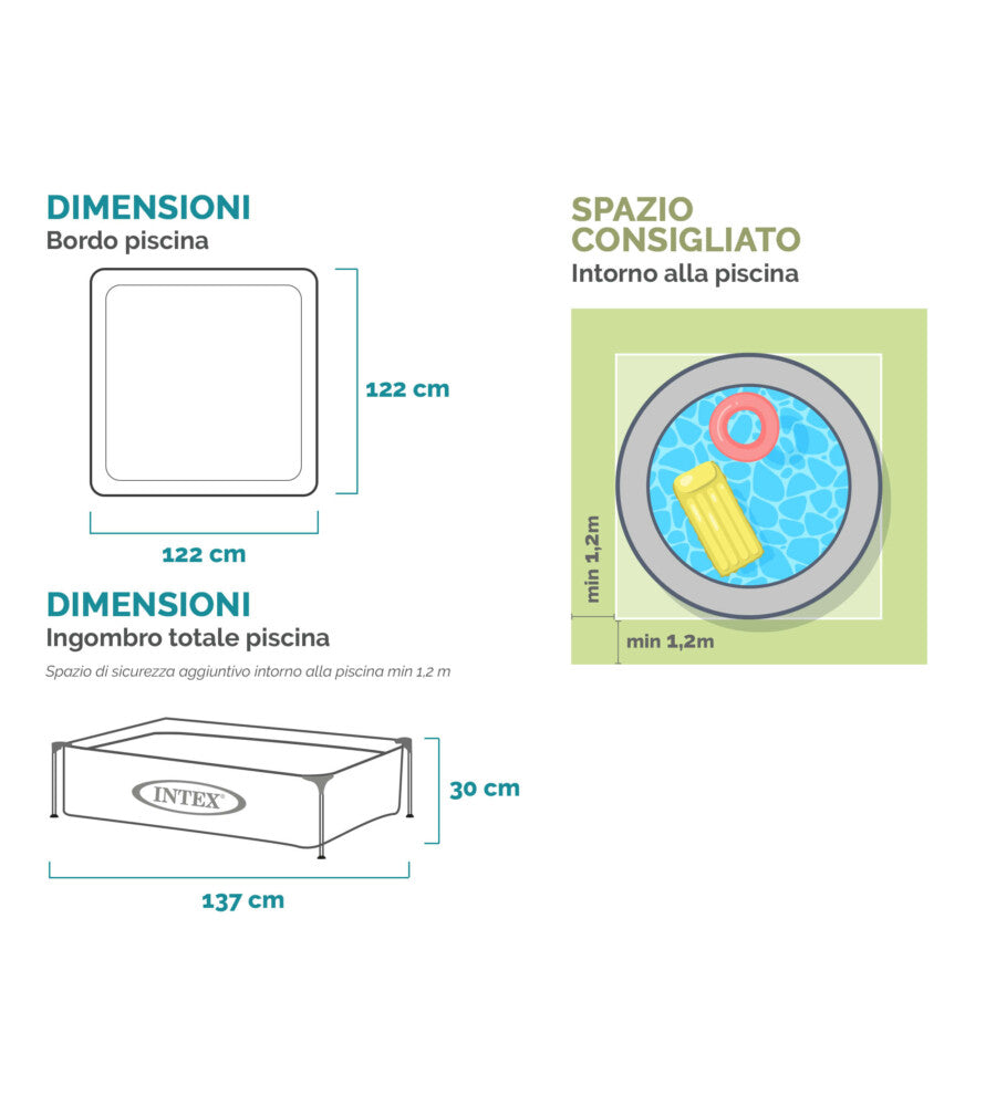 PISCINA FUORI TERRA QUADRATA INTEX "MINI FRAME" COLORE ROSA 122X122X30 CM