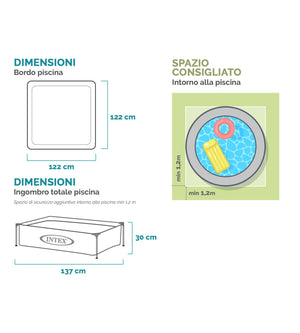 PISCINA FUORI TERRA QUADRATA INTEX "MINI FRAME" COLORE ROSA 122X122X30 CM