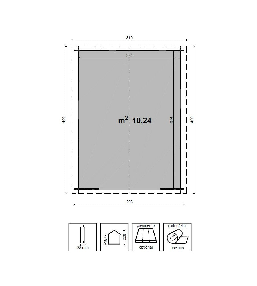 CASETTA IN LEGNO DA GIARDINO "DIANA" IN ABETE GREZZO, 300X400X226 CM