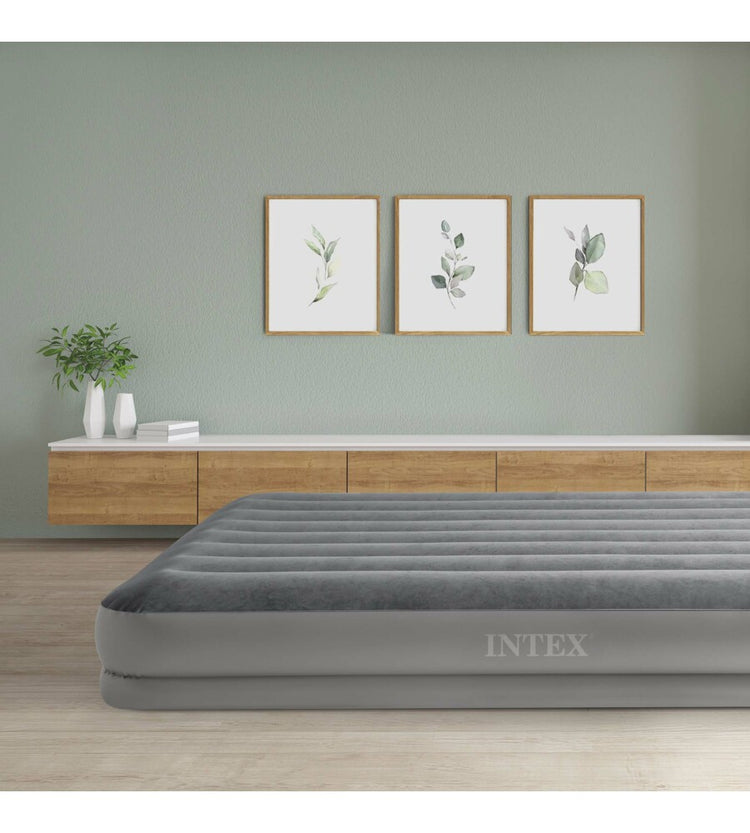 MATERASSO MATRIMONIALE GONFIABILE INTEX "AIRBED DURA-BEAM PRESTIGE MID-RISE" CON POMPA USB INCORPORATA GRIGIO 152X203X30 CM