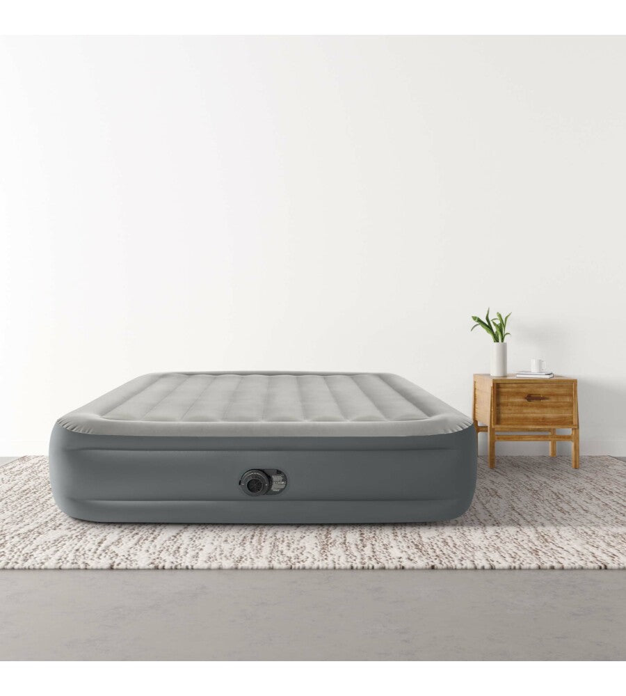 MATERASSO MATRIMONIALE AUTOGONFIANTE INTEX "AIRBED DURA-BEAM ESSENTIAL REST" CON POMPA ELETTRICA INCORPORATA GRIGIO 152X203X46 CM