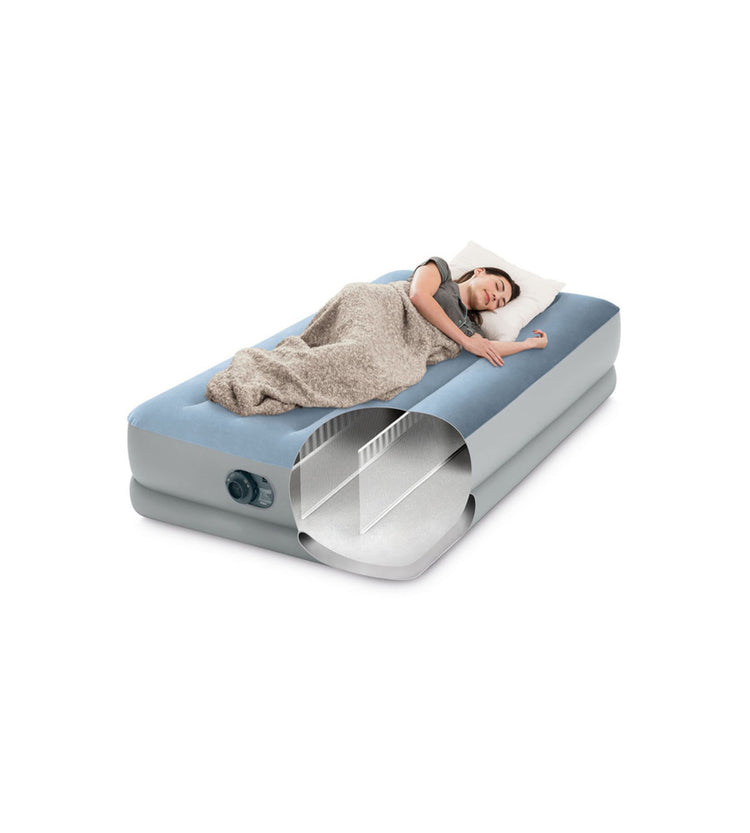 MATERASSO SINGOLO AUTOGONFIANTE INTEX "AIRBED DURA-BEAM MID-RISE COMFORT" AZZURRO CON POMPA USB INCORPORATA 99X191X36 CM