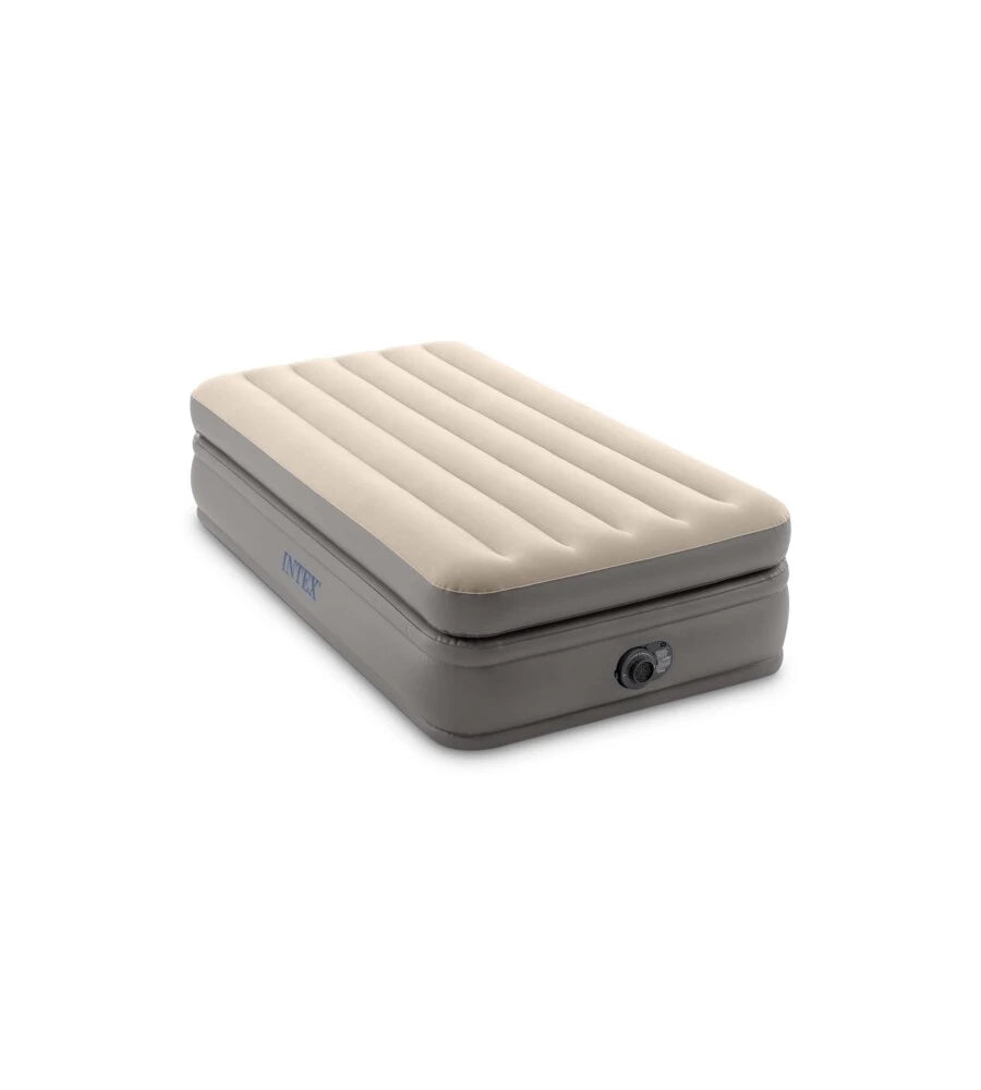 MATERASSO SINGOLO AUTOGONFIANTE INTEX "AIRBED DURA-BEAM PRIME COMFORT ELEVATED" CON POMPA ELETTRICA INCORPORATA BEIGE 99X191X51 CM