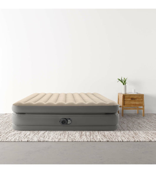 MATERASSO MATRIMONIALE AUTOGONFIANTE INTEX "AIRBED DURA-BEAM PRIME COMFORT ELEVATED" CON POMPA ELETTRICA INCORPORATA BEIGE 152X203X51 CM