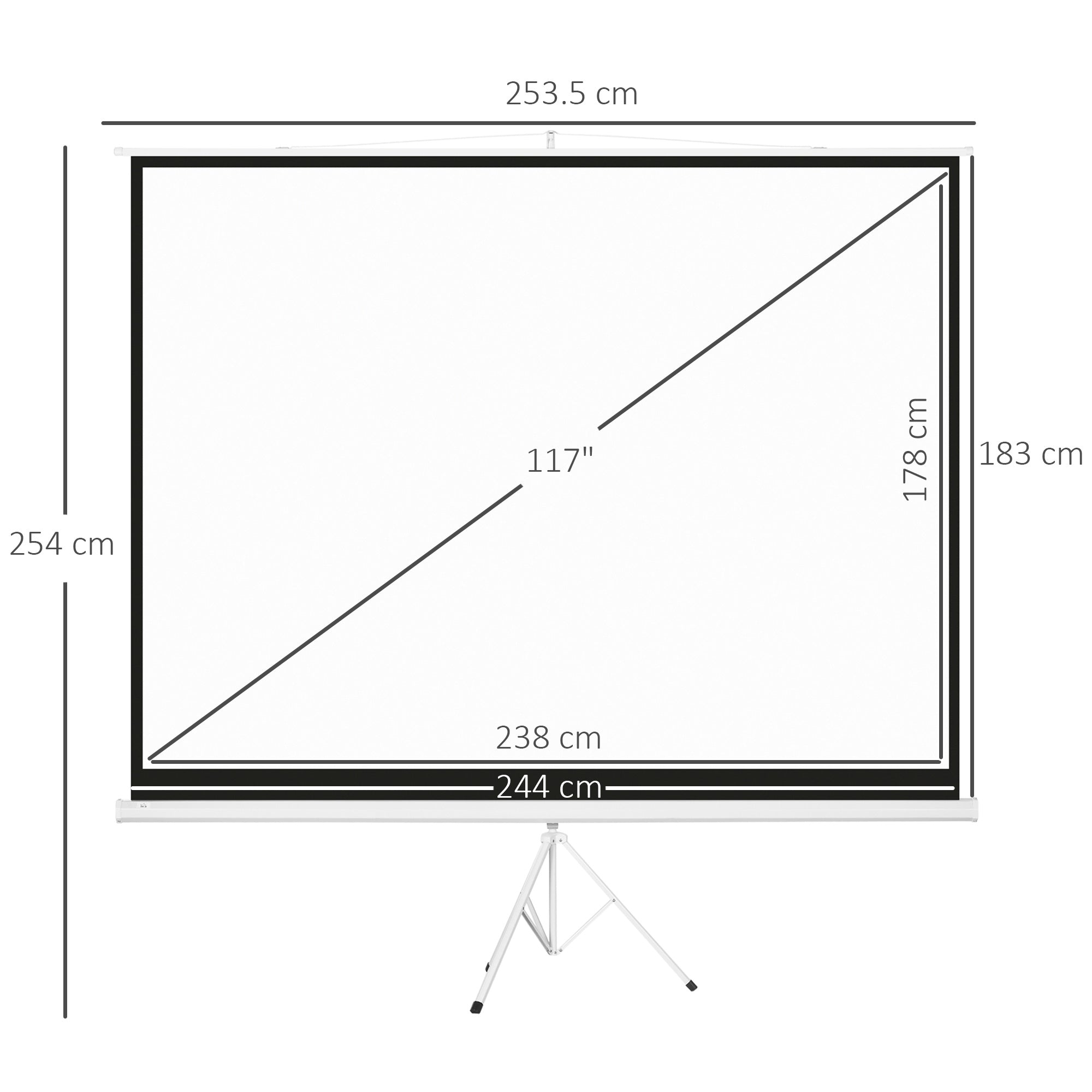 Easycomfort Telo Proiettore da 120" Formato 4:3 in Tessuto a Rete, Plastica e Metallo con Treppiedi, 244x190 cm, Bianco