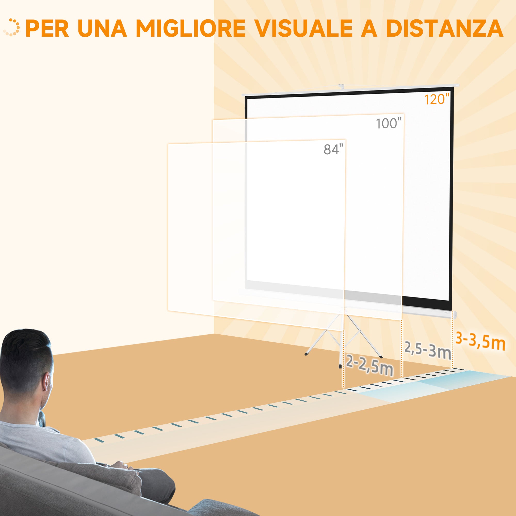 Easycomfort Telo Proiettore da 120" Formato 4:3 in Tessuto a Rete, Plastica e Metallo con Treppiedi, 244x190 cm, Bianco