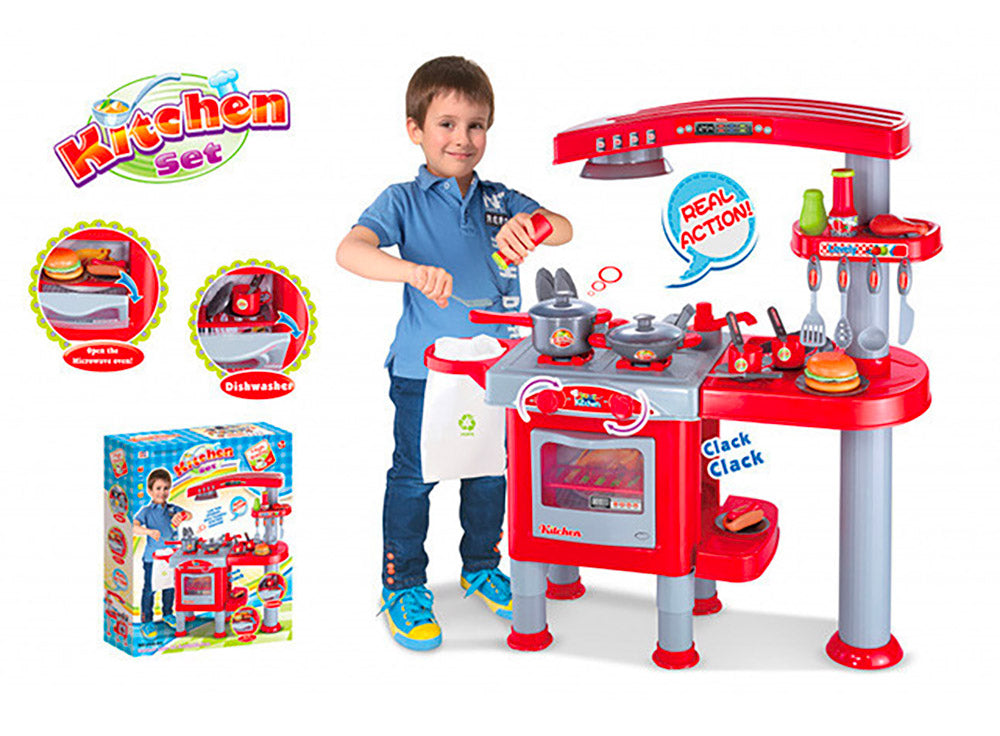 Cucina Giocattolo per Bambini 81x33x83 cm con Accessori  Rossa