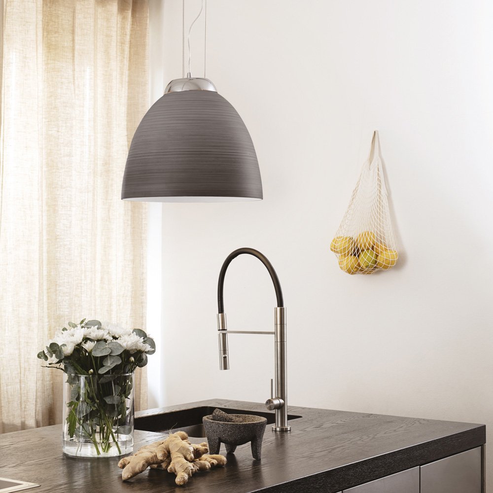 Sospensione Moderna Tolomeo Vetro Grigio 1 Luce E27