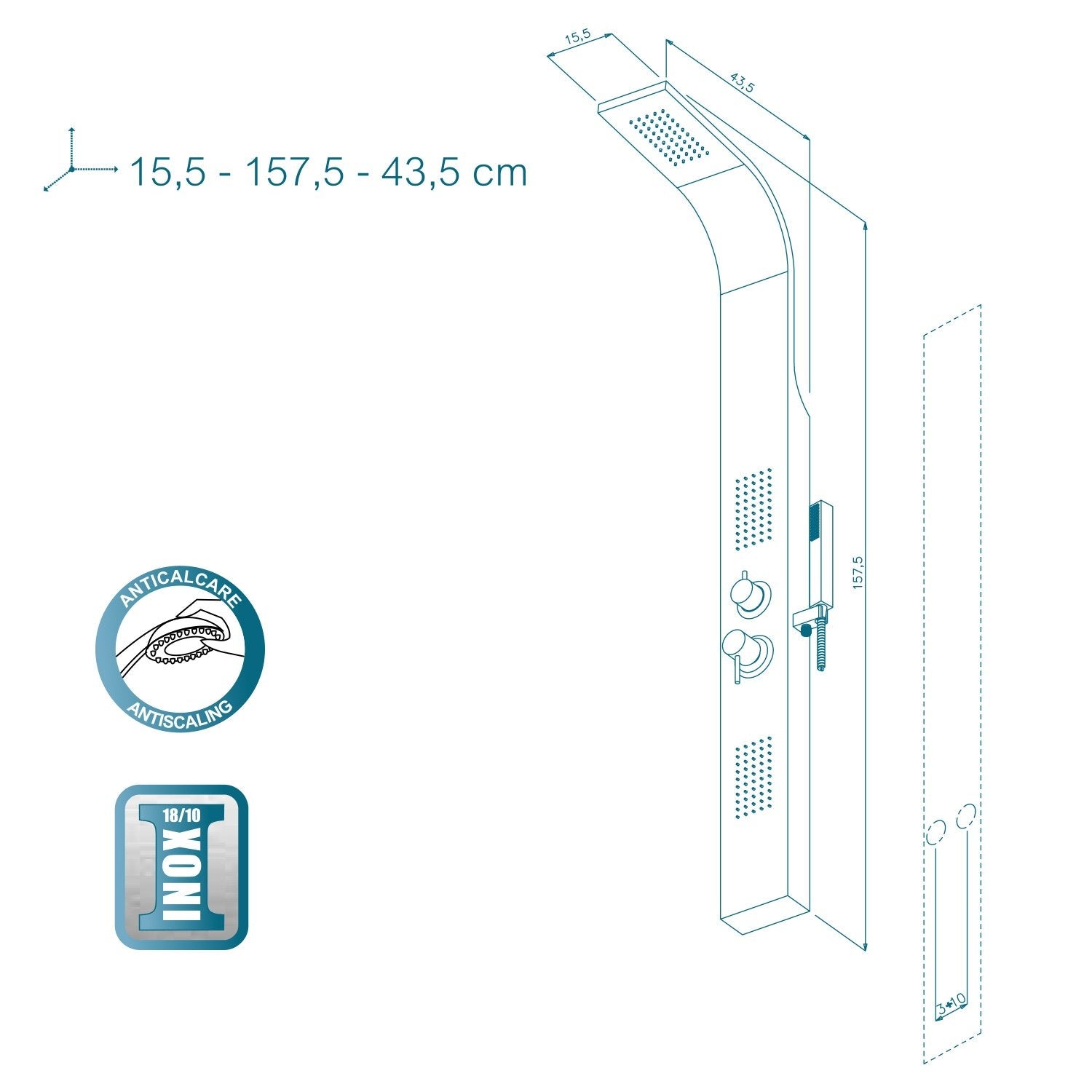 Loira - Colonna Doccia 157 5 Cm Acciaio Inox