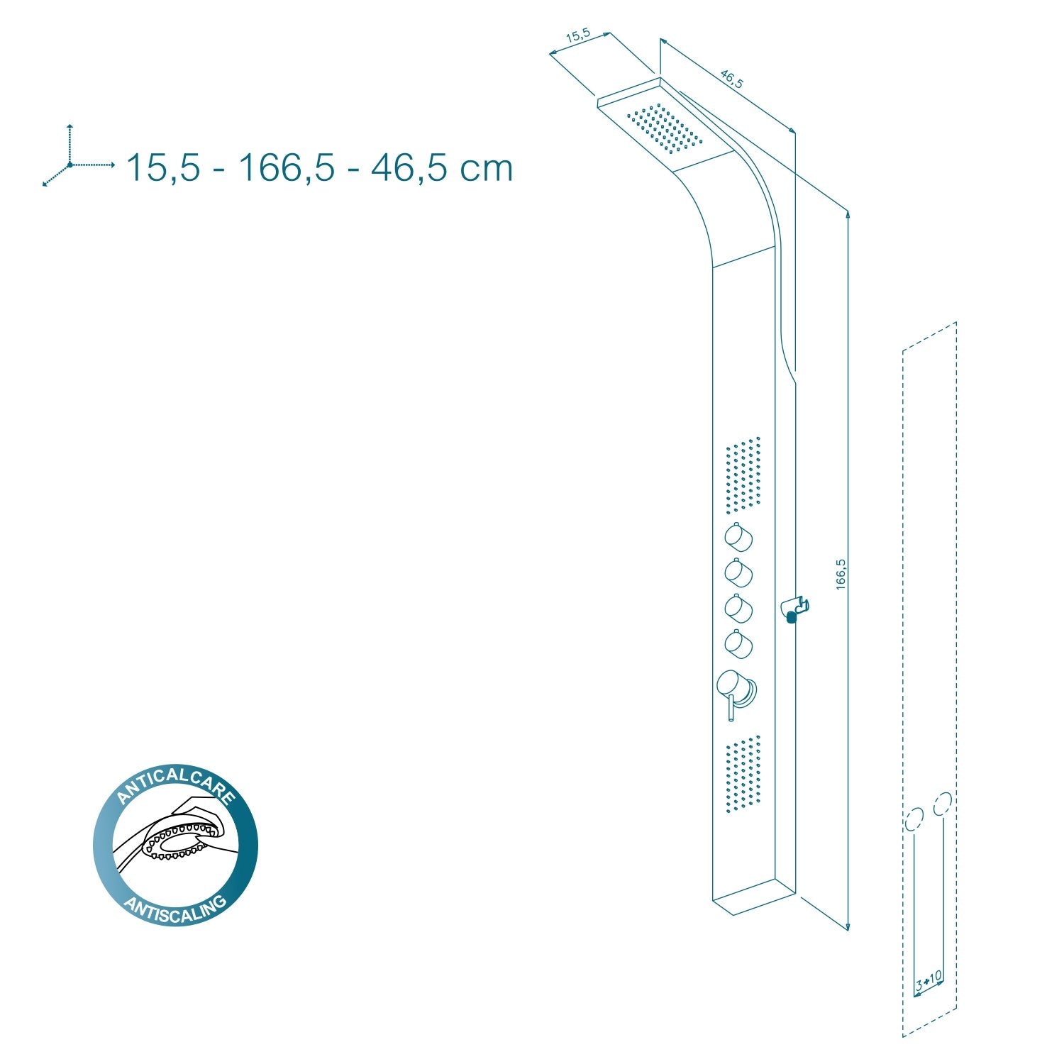 Danubio - Colonna Doccia Idromassaggio h 166 5 cm in Alluminio Bianco