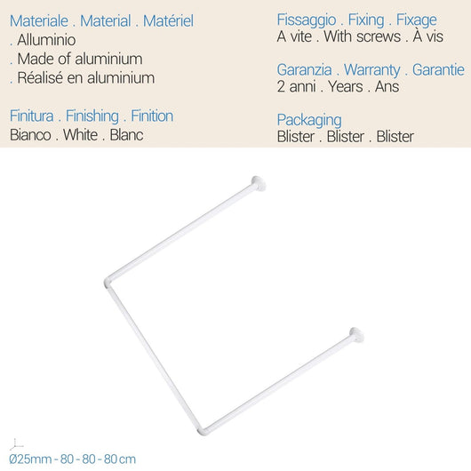 Tubo doccia 3 lati 80x80x80 Cm Bianco