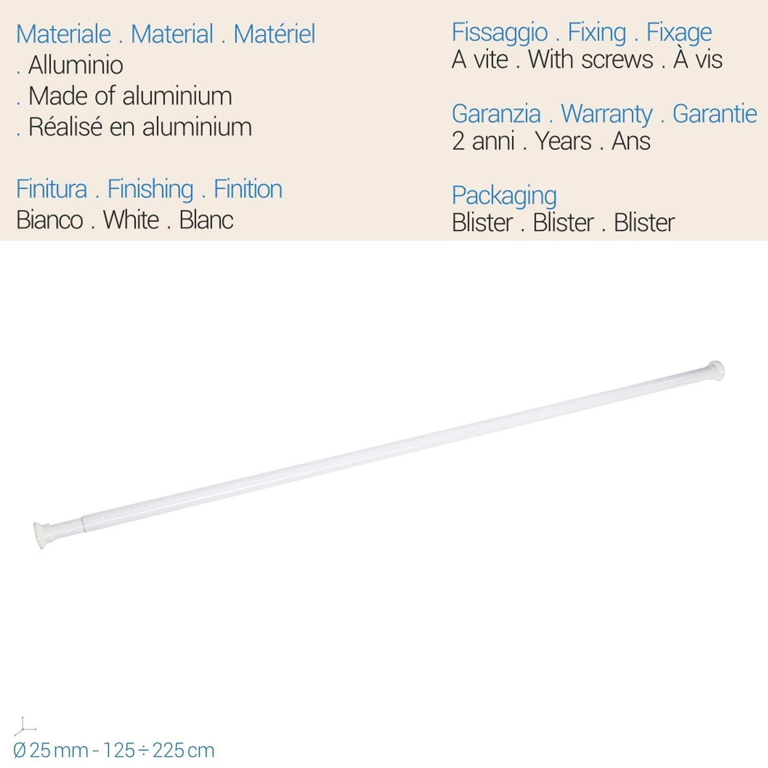 Tubo doccia Estensibile 125-225 Cm Bianco