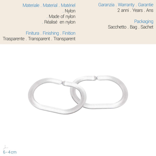 Kit 6 anelli doccia trasparenti