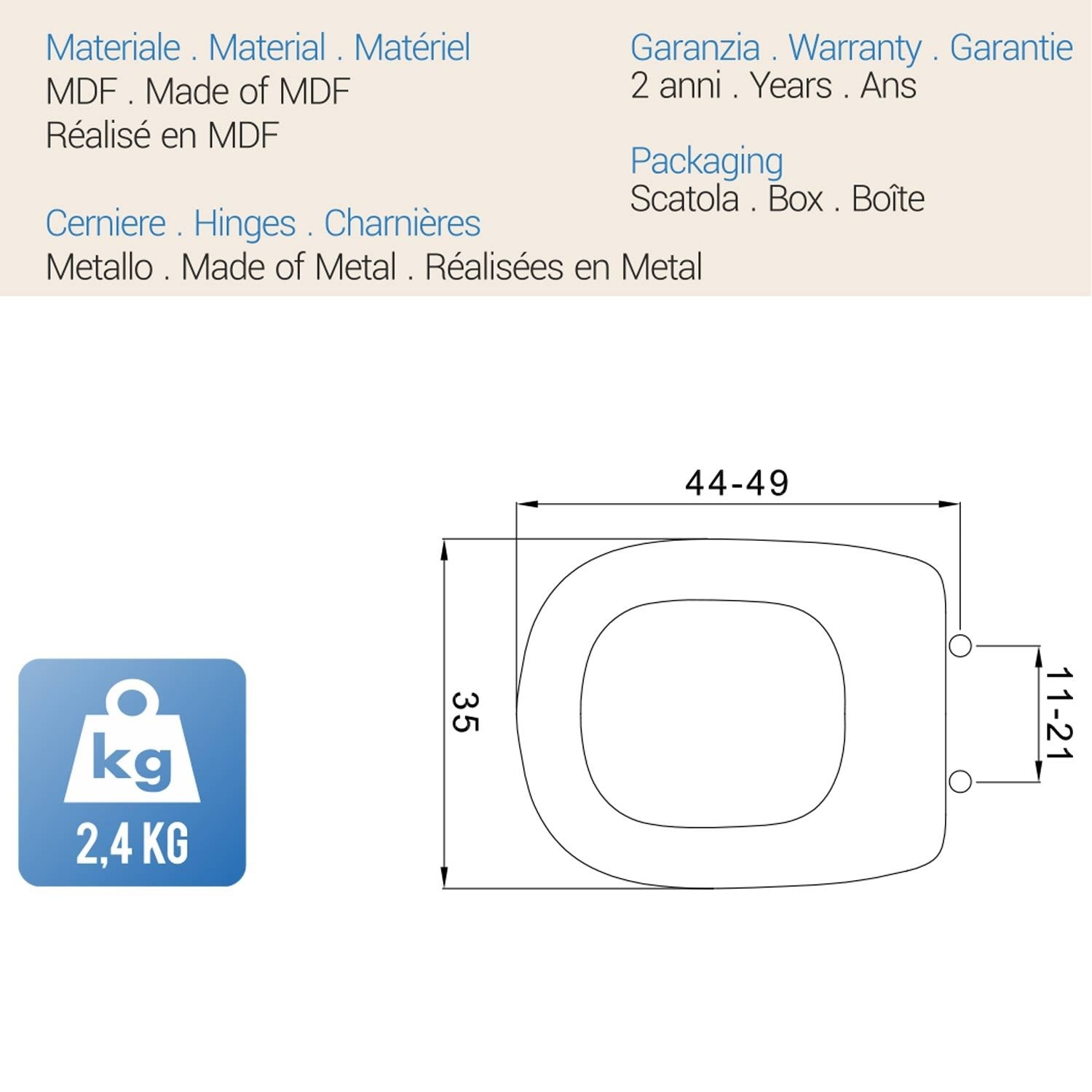 Sedile Wc Copriwater Copriasse Bianco mod. Tesi Fit