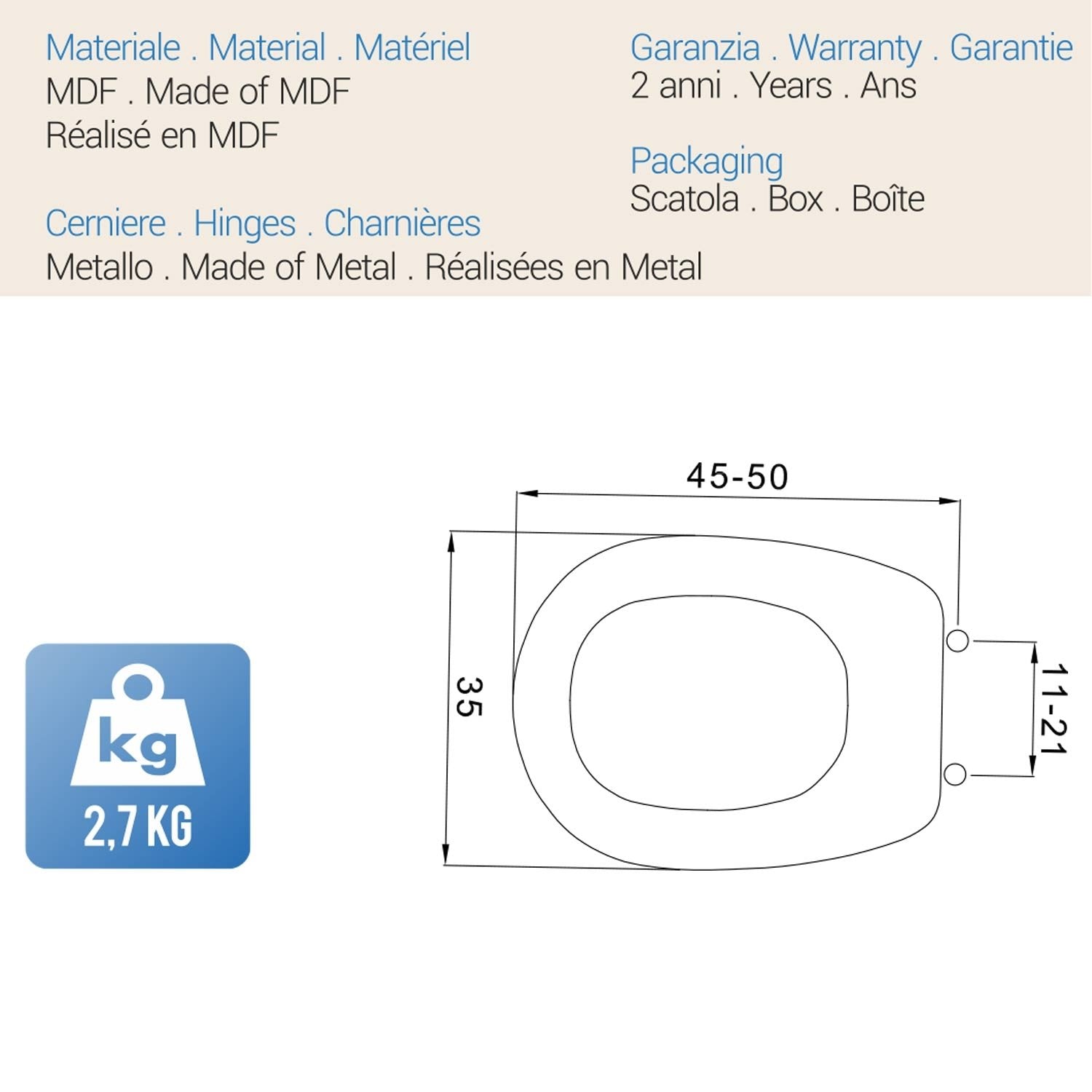 Sedile Wc Copriwater Copriasse Bianco mod. Liuto Fit