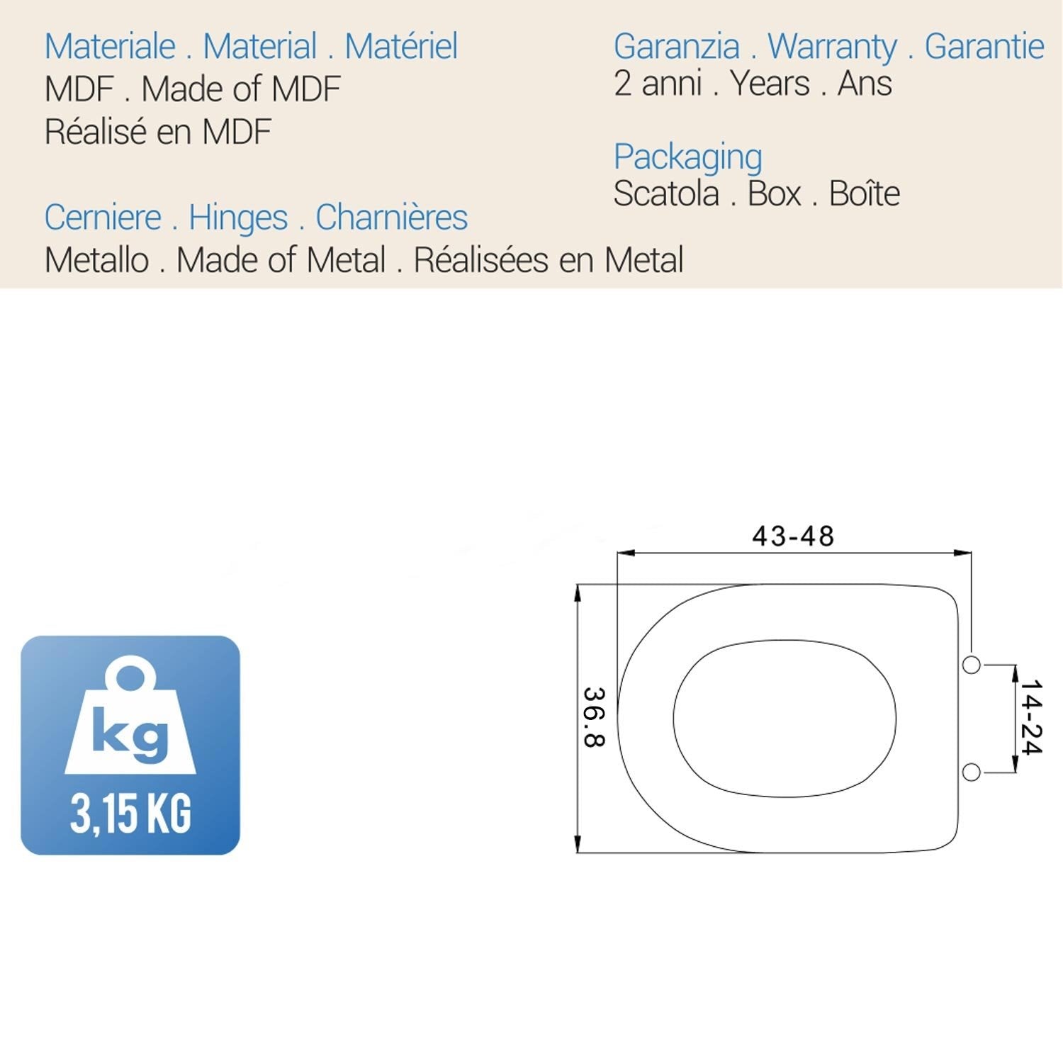 Sedile Wc Copriwater Copriasse Bianco mod. Aretusa Fit