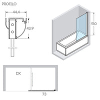 Sopravasca 65 CM Vetro anta fissa mod. Pharo versione Sinistra profilo Bianco