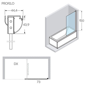 Sopravasca 75 CM Vetro anta fissa mod. Pharo versione Destra profilo Bianco