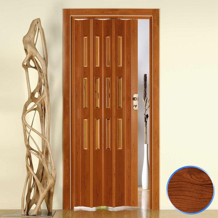 Porta a Soffietto da Interno in PVC Ciliegio Vetro Trasparente 88 5x214 cm mod. Luciana