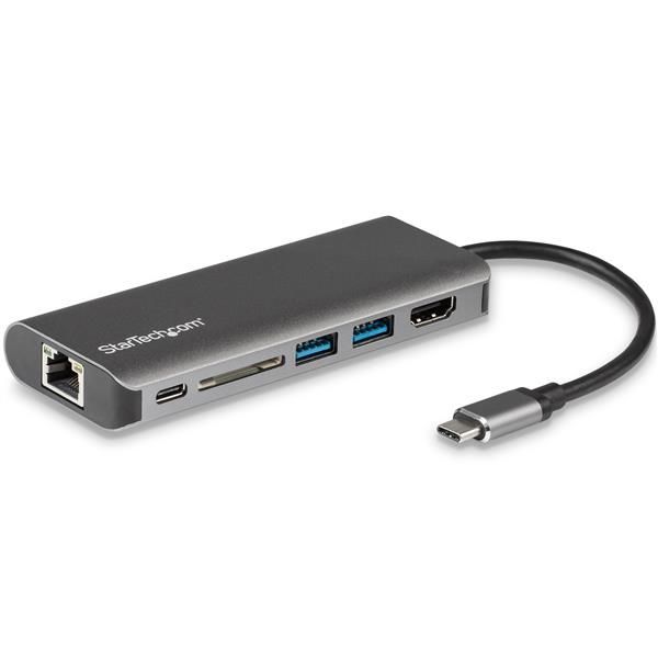 Startech.com adattatore multiporta usb c, dock usb-c portatile con hdmi 4k, hub 3x usb 3.0, sd/sdhc, gbe, pd 60 w pass-through - usb tipo-c/thunderbolt 3 - sostituito da dkt30chsdpd1 - DKT30CSDHPD