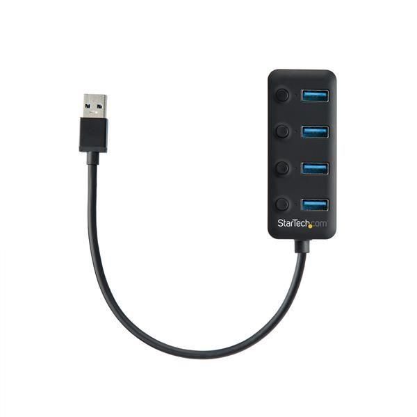 Startech.com hub usb 3.0 a 4 porte - 4x usb-a con swith on/off individuale - HB30A4AIB