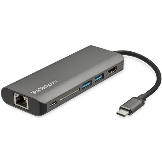 Startech.com adattatore multiporta usb-c - dock da viaggio usb tipo c a hdmi 4k, 3x usb 3.0 hub, sd / sdhc, gbe, pass-through pd 3.0 da 60w - mini docking station usb tipo c portatile usb type-c / thunderbolt 3 - DKT30CSDHPD3